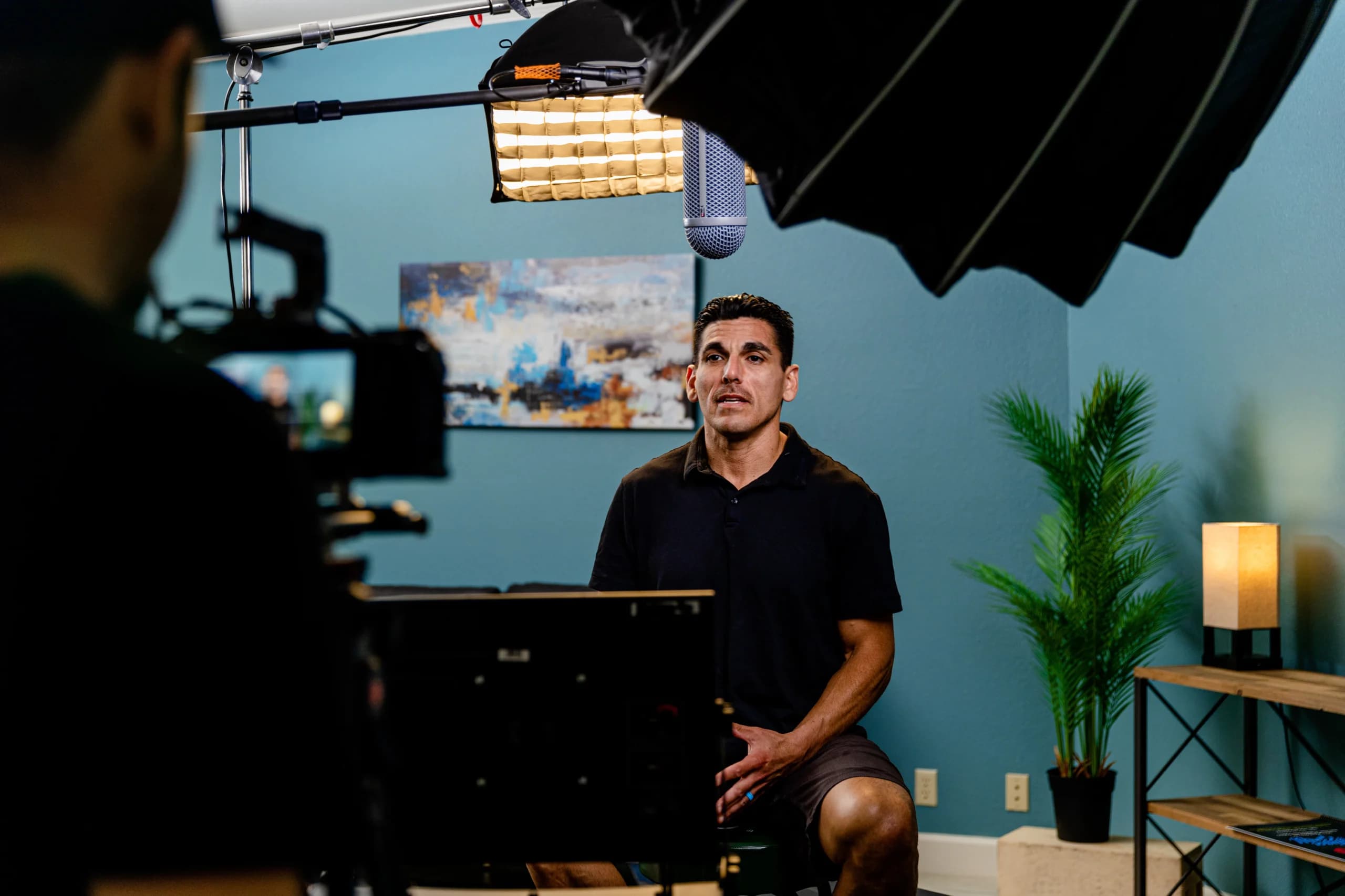 An interview set in the LC1 Productions studio in Salinas, lit and ready to record